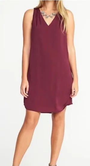 Old Navy Sleeveless V-Neck Bow-Back Shift Dress - Wine Size L thumbnail 1
