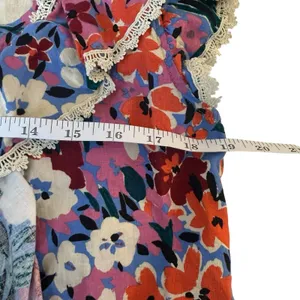 Karlie Floral Ruffle Top Large Multicolor Linen Blend Flutter Sleeve Lace Trim‎ thumbnail 8