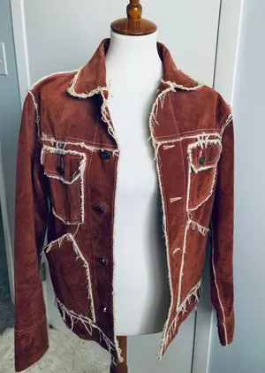 Vintage Bohemian Auburn Red Fringe Leather Jacket thumbnail 1
