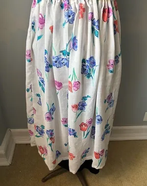 Vintage homemade white roses daisy floral printed maxi skirt Small thumbnail 2