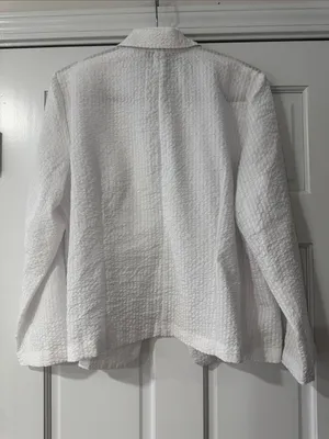 New York Clothing Co. White Textured Double-Breasted Cardigan Blazer thumbnail 7