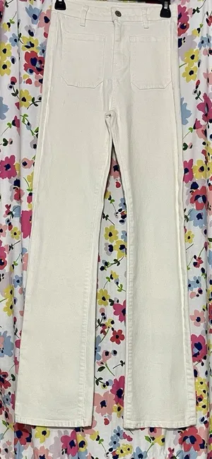 Sinsay Denim High Rise White Flared Leg Stretch Pockets Sz 24 Waist 32 Inseam thumbnail 1
