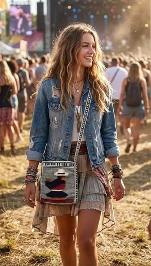 Handmade Wool Mexican Mini Crossbody Bag Gray One Size Coastal Festival Hippie thumbnail 1