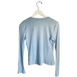 Aerie Baby Blue Cardigan Ribbed Slit Sleeve Medium Academia Coquette Pastel Soft thumbnail 2