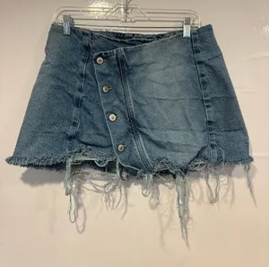 Denim Button-Front Distressed American Eagle Mini A-line‎ Skirt thumbnail 1