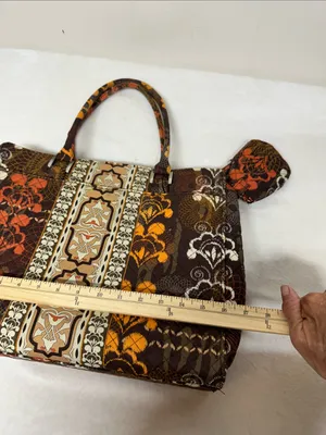 Stylish Orange and Brown Patterned Tote Bag with Crossbody strap thumbnail 9