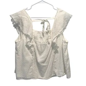 True Craft Womens Swiss Dot Square Neck Cap Sleeve Tie Back Blouse White Size 1X thumbnail 3