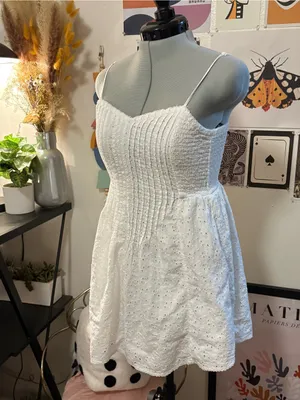 Aerie White Eyelet Smocked Mini Dress XS thumbnail 4