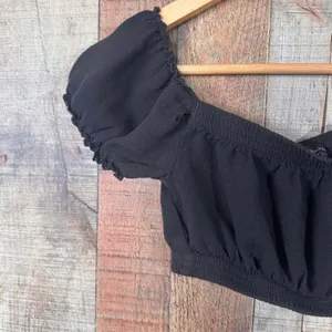 Brandy Melville Black Maura Whimsigoth Puff Sleeve Crop Top Dark Coquette thumbnail 2