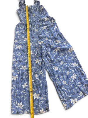 LOFT Blue Floral Smocked Wide-Leg Jumpsuit thumbnail 6