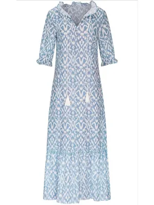NEW Floral Loose Lightweight Beach 3/4 Ruffle Sleeve Maxi Dress V Neck A Line M thumbnail 3
