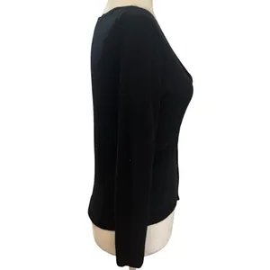 Aritzia Wilfred Black Ribbed Wool Blend Gold Button Front Cardigan Sweater XXS thumbnail 4
