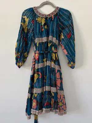 Anthropologie Verb Eulalia Shimmer Tunic Dress Hawaiian Blue Boho Cocktail Dress thumbnail 6