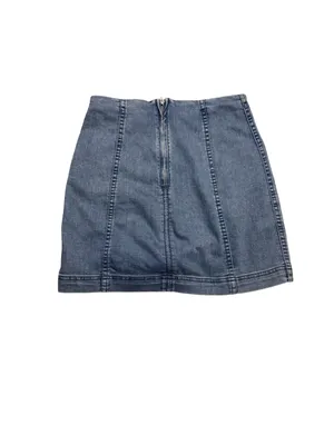 🦋 Free People Denim Mini Skirt Size 4 Blue Stretch Seamed Y2K Boho 🦋‎ thumbnail 4