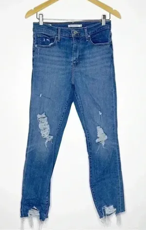 Levi's 724 High Rise Straight Leg Distressed Jeans Size 29 / 8 Busted Knee Denim thumbnail 1