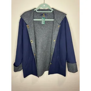 Lauren Ralph Lauren VTG Navy Wool Blend Hooded Jacket Gold Toggle Sz LP thumbnail 2