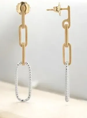 Paperclip Drop Earrings in Two-Tone 925 Sterling Silver thumbnail 1