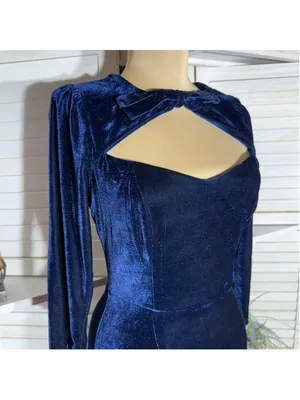Collectif London blue velvet midi dress pencil sweetheart homecoming whimsigoth thumbnail 5