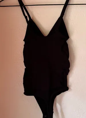 herslims Black Seamless Bodysuit Thong Womens Tummy Control Compression NWT thumbnail 4