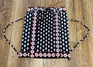 Vera Bradley Retired Quilted Cotton Paisley Drawstring Backpack Cinch Black Boho thumbnail 1