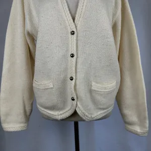 Karen Scott Cream Wool Blend Cardigan Sweater Womens Knit Button‎ Front Pockets thumbnail 3