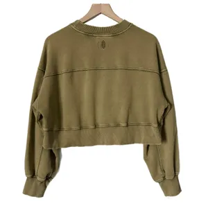 Free People Movement Olive Green V-Neck Cropped Sweatshirt Pullover Size XS thumbnail 3