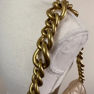 Zara Beige Quilted Shoulder Bag Chunky Gold Chain Strap Flap Closure Neutral thumbnail 4