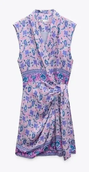 Zara Mini Dress Women S Pink Paisley Printed Faux Wrap Boho‎ Summer 7630/036/620 thumbnail 1