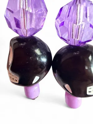 Handmade Gothic Black Skull & Purple Crystal Earrings 💜 thumbnail 3