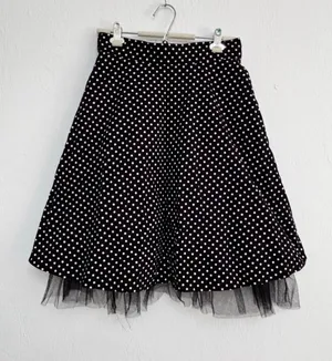 Women's Janette Polka Dot Skater Skirt Size M Black White Tulle A line thumbnail 1