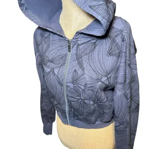 Buff Bunny Collection Cropped Zip Up Hoodie Charcoal Leaf Print Athleisure‎ M thumbnail 7