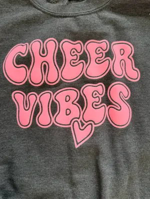 Gildan Cheer Vibes puffy letter Crewneck size xs gray and pink thumbnail 2