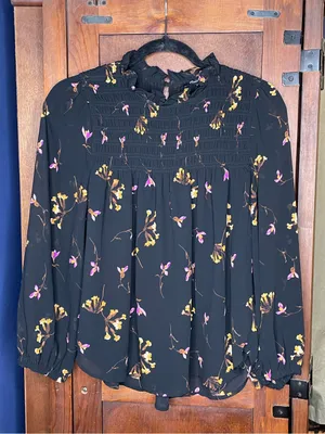 Madewell Womens Georgette Falling Freesias Blouse Medium Smocked Floral Ruffle thumbnail 2