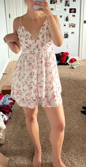 Tiered Floral Mini Dress White thumbnail 1