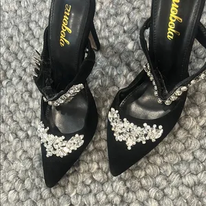 Non Signe Elegant Black Crystal Embellished Slip On Heel Size 7 thumbnail 3