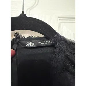 Zara Black‎ Faux Leather Lace Trim Ruffle Midi Dress Sleeveless Small thumbnail 5