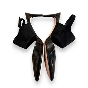 Tory Burch Ashton Black Suede‎ Leather Slingback Kitten Heel Sandal Pumps Sz 9 thumbnail 5