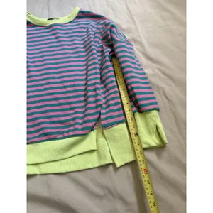 Trendy Queen Pink And Teal Striped Crew Neck Sweatshirt Women's Size S thumbnail 4