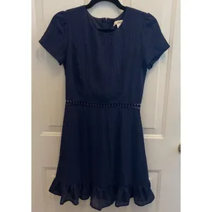 Francesca's‎ Navy Blue Mini Dress Crochet Waist Ruffle Hem Short Sleeve Small thumbnail 2