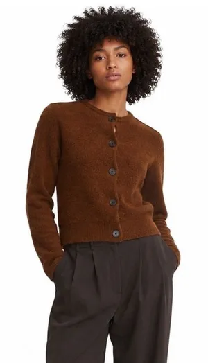 COS Cardigan Sweater 100% Boiled Wool Brown Cropped Minimalist‎ Scandi Womens XS thumbnail 1
