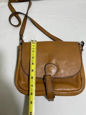 Vintage Tan Leather Crossbody Shoulder Bag Adjustable Strap Magnetic Closure thumbnail 11