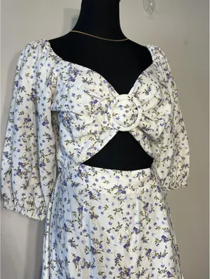 MINKPINK Hailey Floral Puff Sleeve Cutout Midi Dress Sz M thumbnail 3