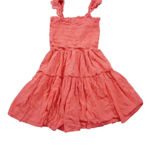 Aerie Medium Coral Pink Smocked Tiered Mini Dress Ruffle Straps Cotton‎ Blend thumbnail 3