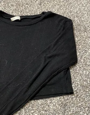  ROMWE Black Round Neck Long Sleeve Fitted Crop Top thumbnail 2