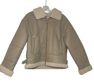 Heartloom Womens XS Tan Faux Leather Shearling Aviator Moto Jacket minimalist thumbnail 1