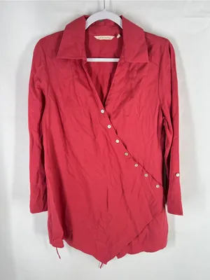 Soft Surroundings Washed Tencel Asymmetrical Tunic Top Red Size M thumbnail 2