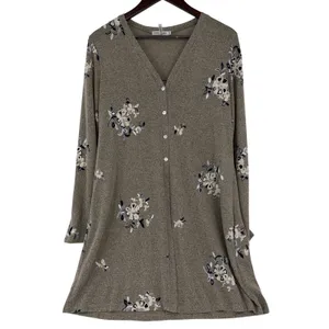 Figueroa & Flower Floral Embroidered Longline Cardigan Sweater Grey Boho Size XL thumbnail 2