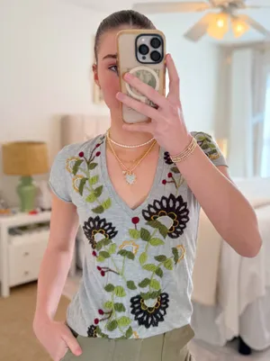 johnny was embroidered grey tee  thumbnail 1