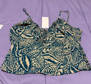Sienna Sky Teal and Cream Leaf-Print Spaghetti Strap Camisole thumbnail 1
