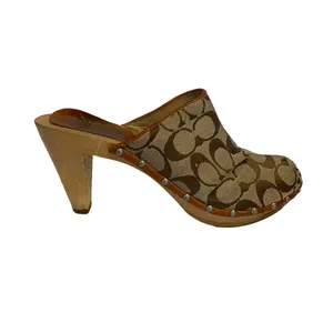 Vintage Coach Brown Cloth Signature Print Clog Heel Mules "Felicity" (8) thumbnail 9